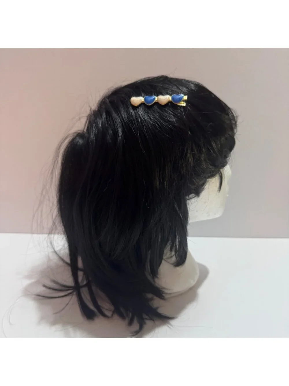 Heart Shaped Blue White Gold Hair Clip Barrette Accessory
